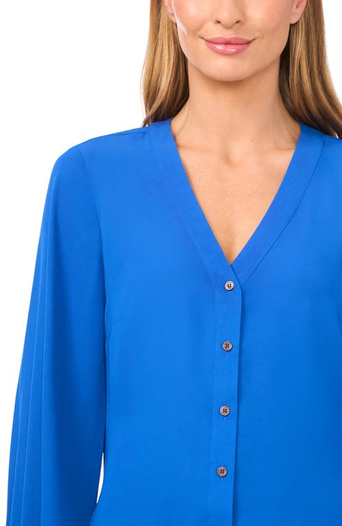 Cece Tie Cuff Button-up Top In Blue