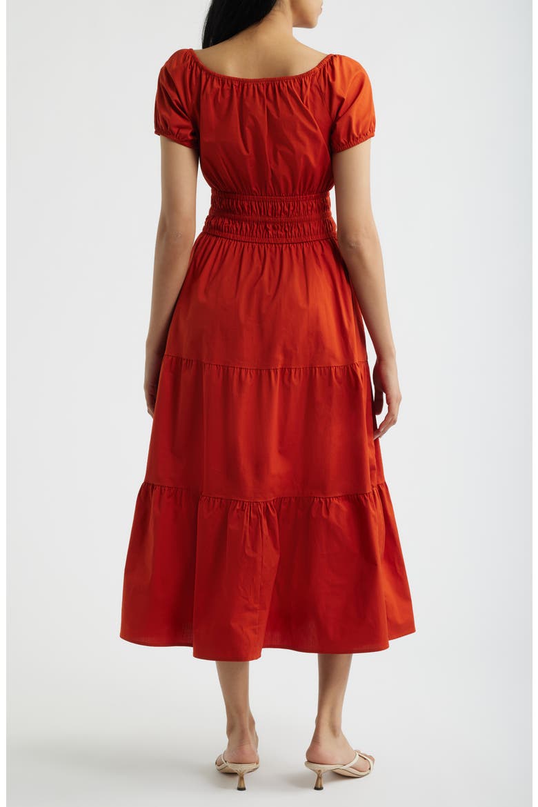 Smocked Tiered Midi Dress, Alternate, color, CHILI
