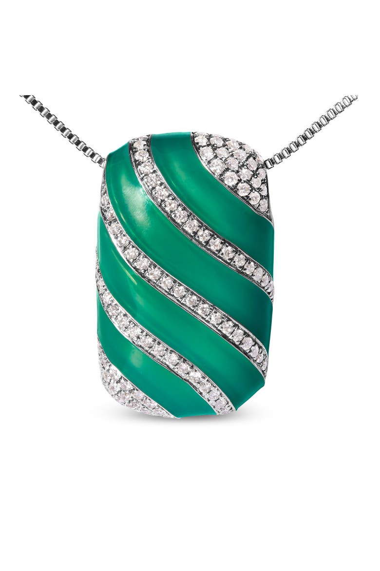 Silver Turquoise Enamel and 1/2 Cttw Diamond Block Pendant Necklace, Alternate, color, White
