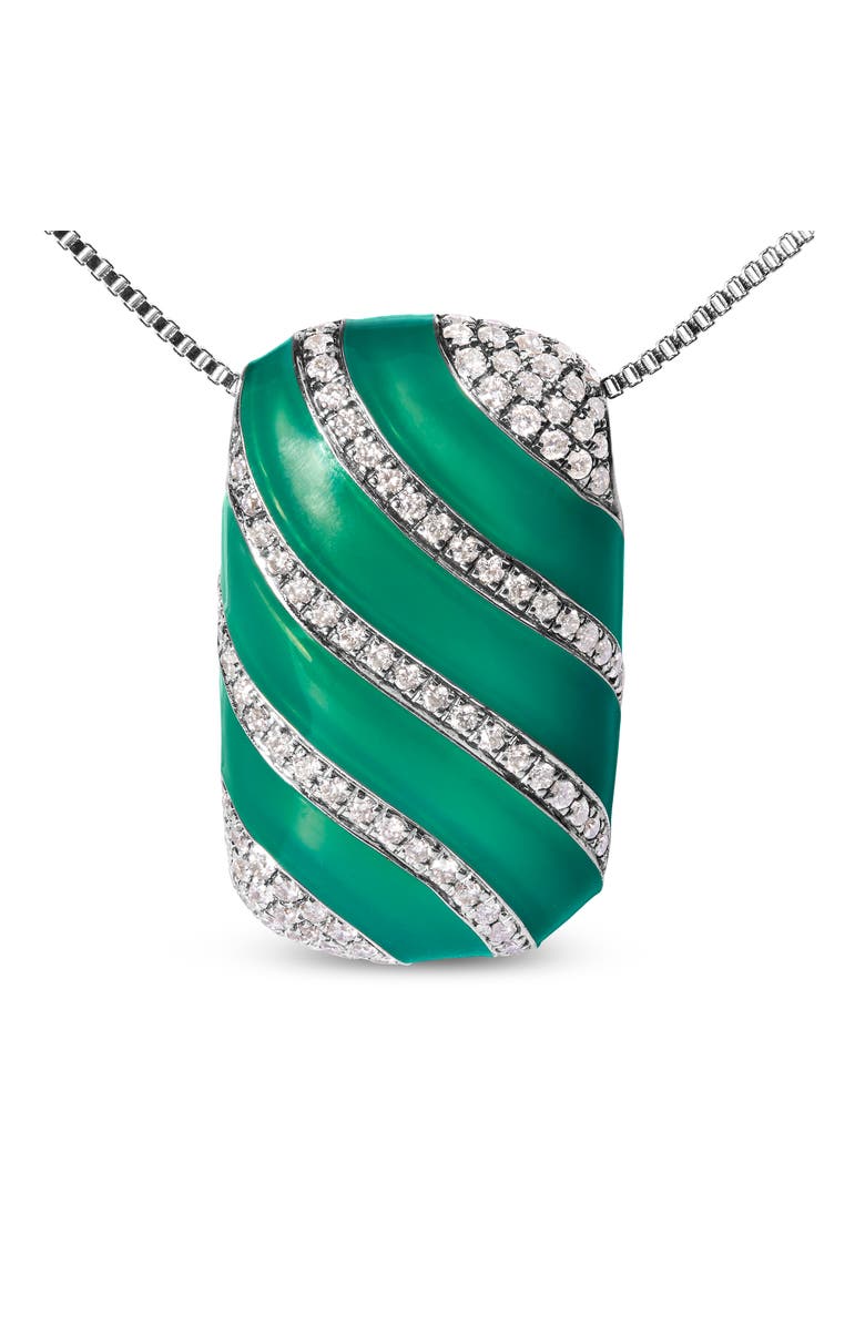 Haus of Brilliance Silver Turquoise Enamel and 1/2 Cttw Diamond Block Pendant Necklace, Alternate, color, White