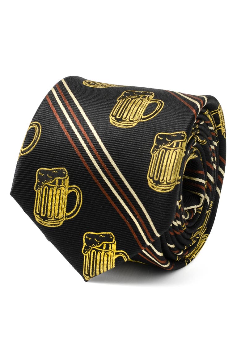 Beeraficionado Stripe Silk Blend Tie, Alternate, color, BROWN