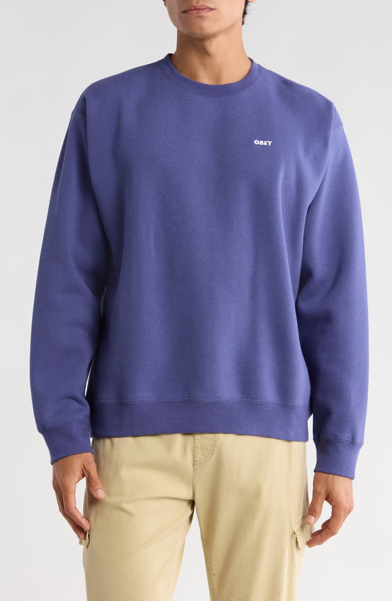 Obey Further Wisdom Crewneck Sweatshirt, Main, color, Skipper Blue