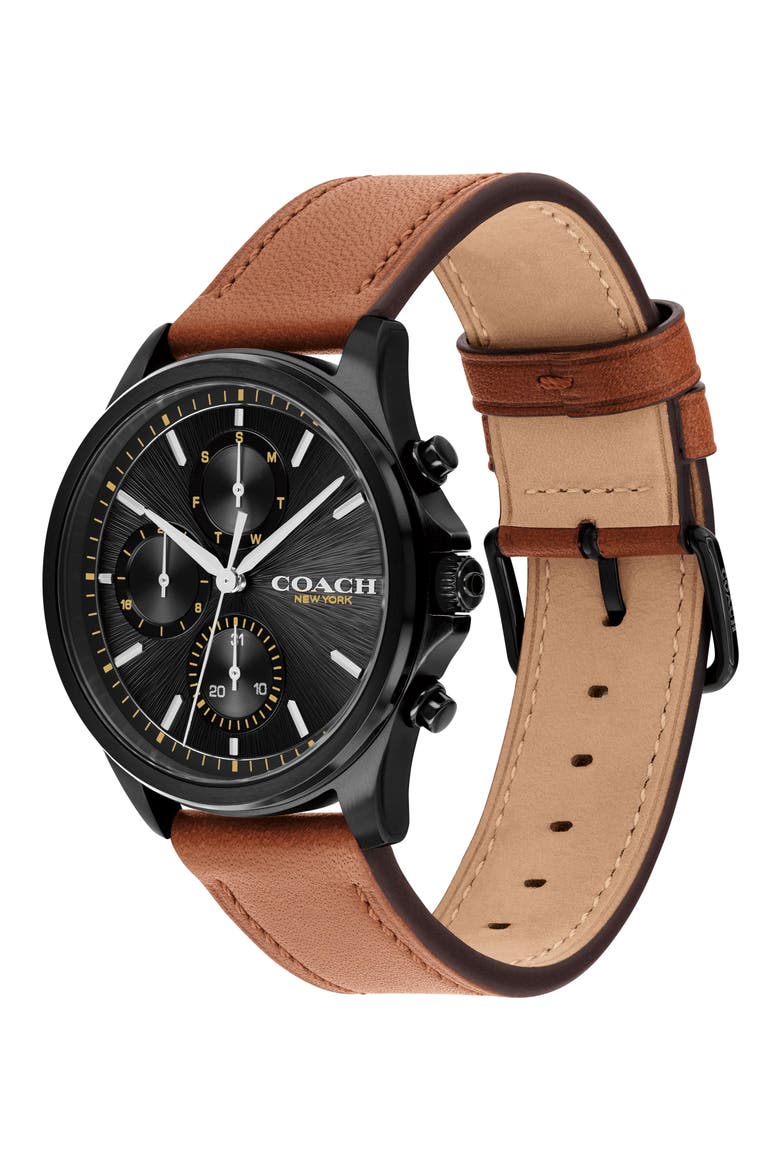 Oliver Leather Strap Watch, Alternate, color, SADDLE