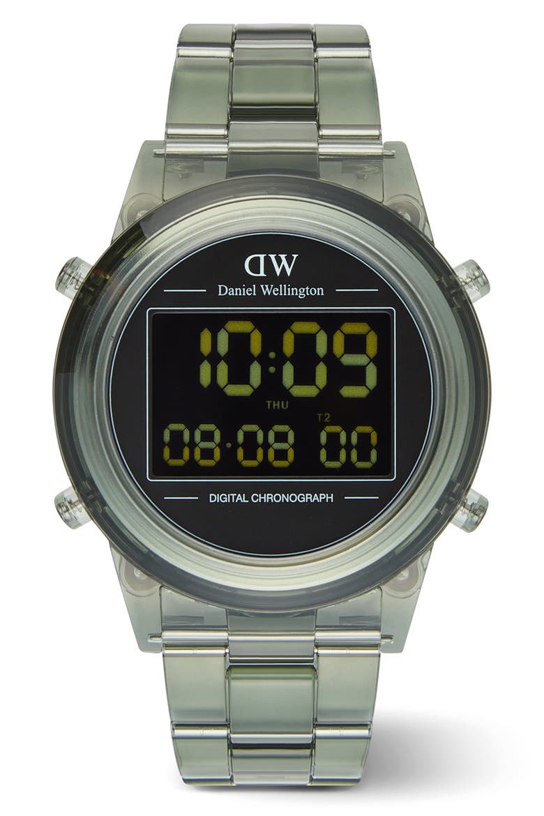 Retro Digital Bracelet Watch, 42mm, Main, color, BLACK/ TRANSPARENT MOSS GREEN