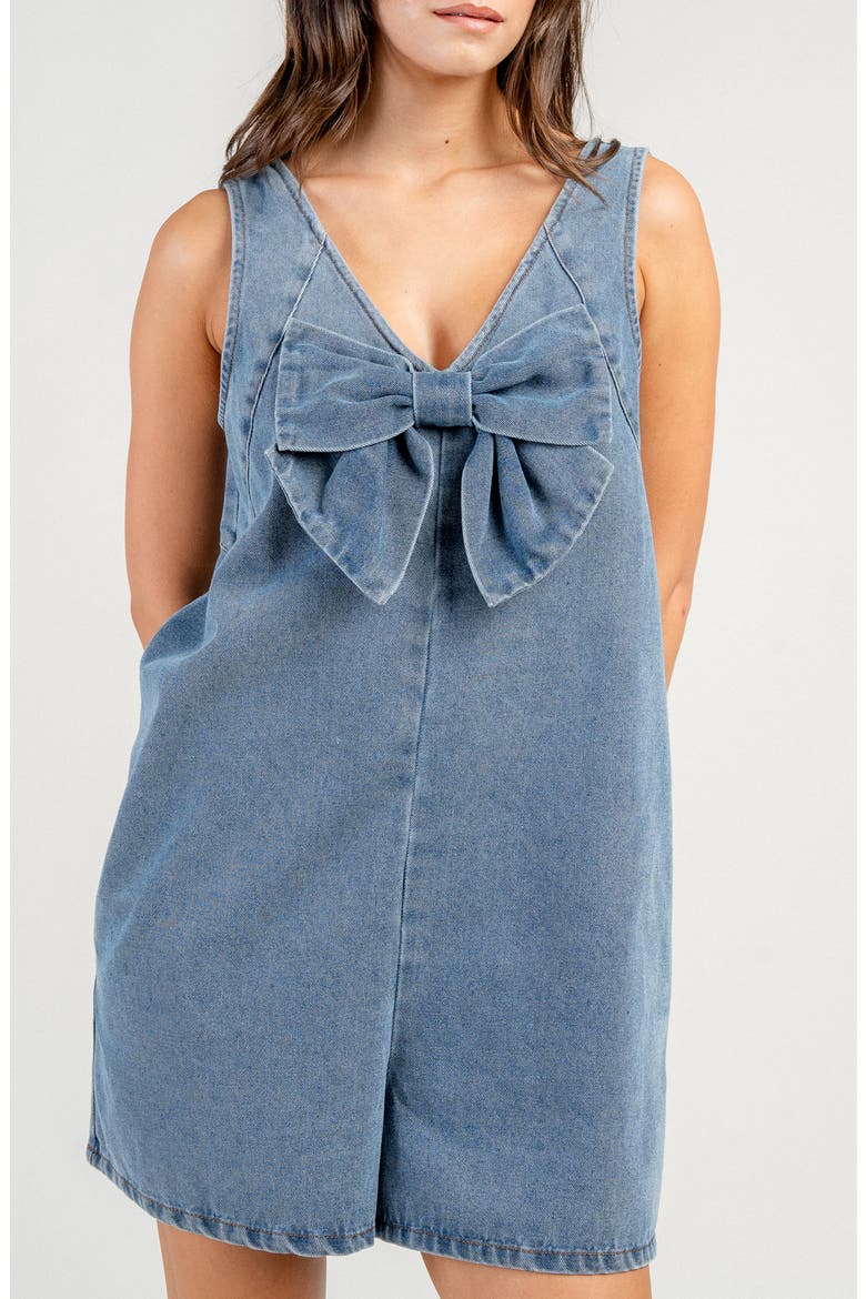 Bow Front Denim Romper, Alternate, color, LIGHT BLUE