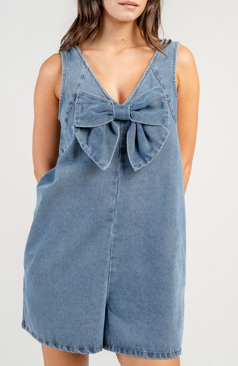 Beivy Bow Front Denim Romper, Alternate, color, Light Blue