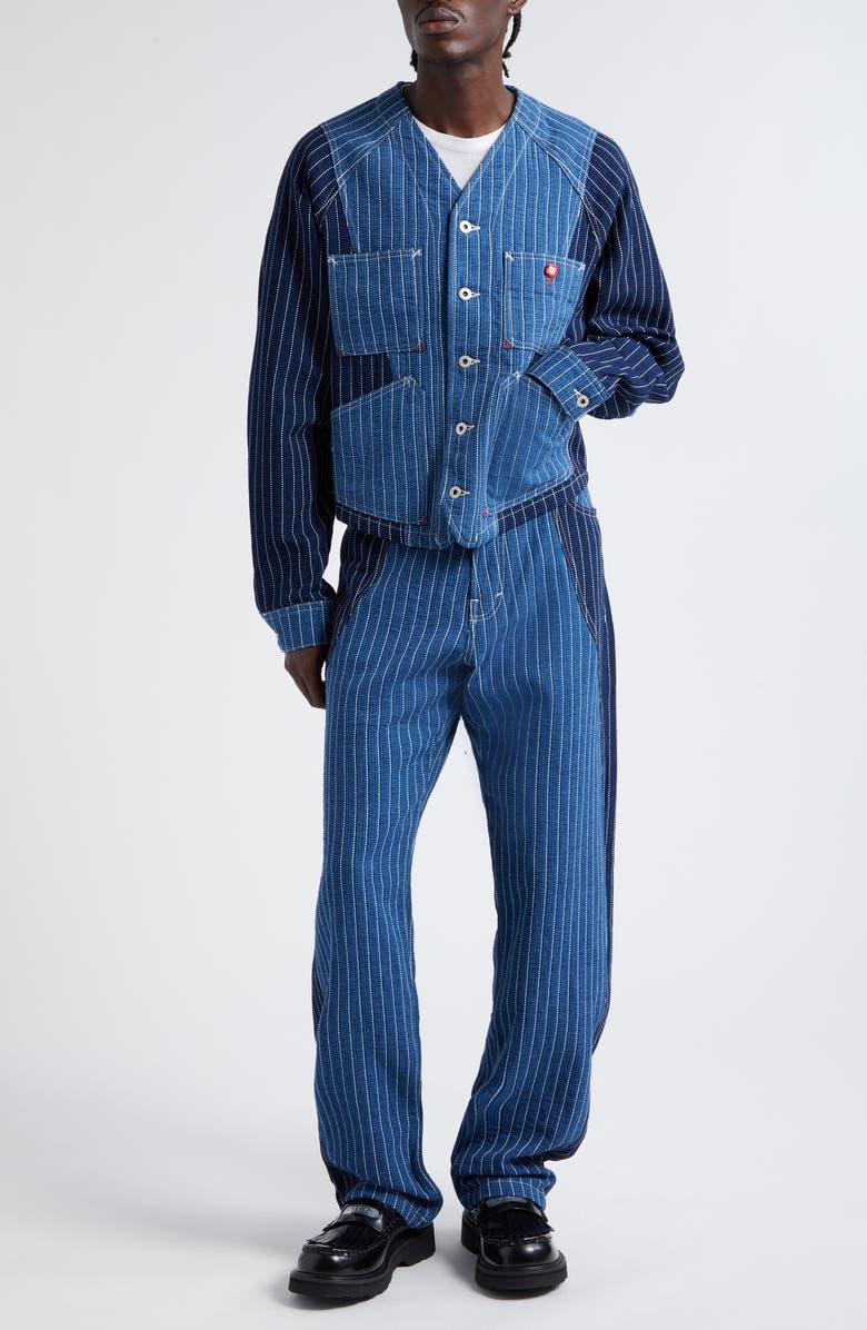 KENZO Pinstripe Patchwork Loose Fit Jeans, Alternate, color, 