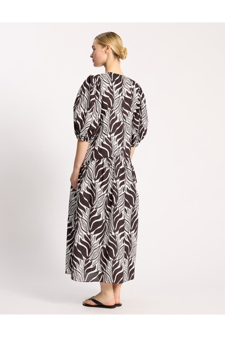 Mono Palm Tie-Neck Maxi Dress, Alternate, color, Brown