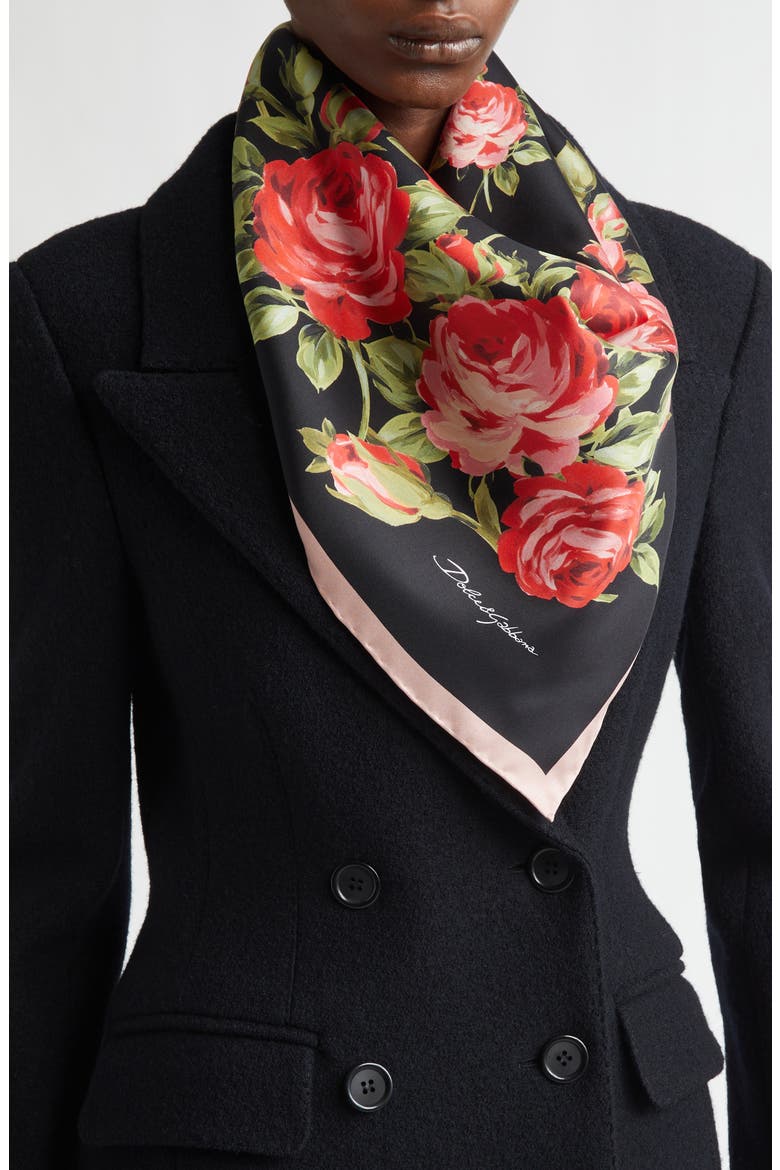 Floral Print Silk Scarf, Alternate, color, HN5ZN BOUQUET ROSE F.NERO
