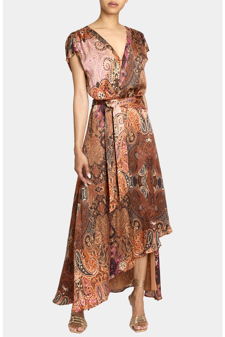 Fallon Midi Dress in Printed Charmeuse, Main, color, CHESTNUT MULTI