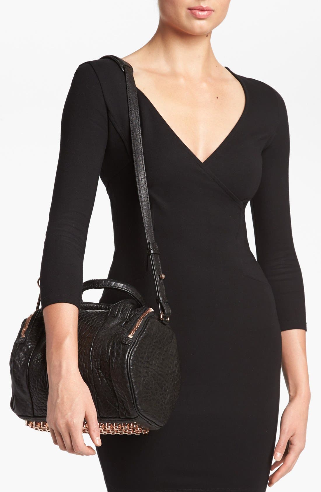 Alexander Wang 'Rockie - Rose Gold' Leather Crossbody Satchel, Alternate, color, 