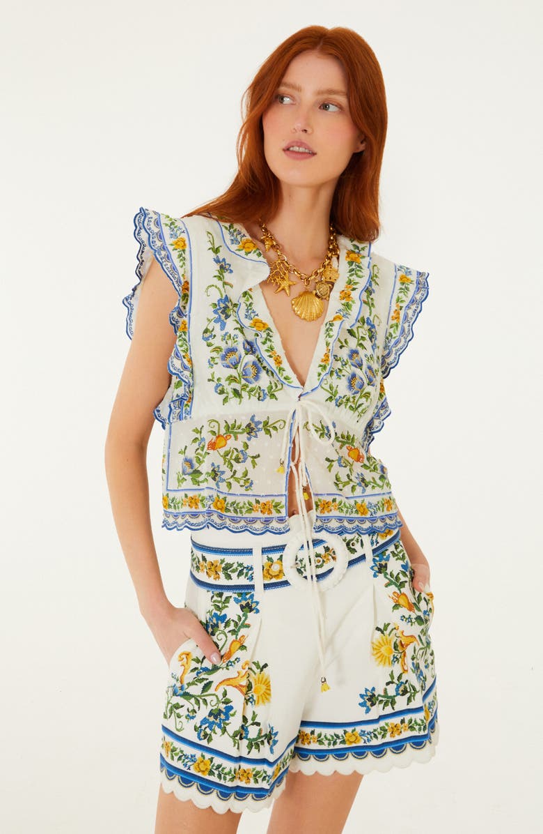 FARM Rio Emily Floral Tapestry Cotton Shorts, Alternate, color, Off-White