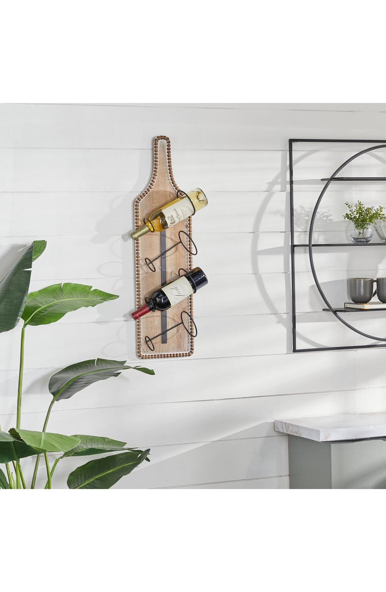 SONOMA SAGE HOME Brown Wood Bottle Shaped Wall Wine Rack with Beaded Frame, Alternate, color, Brown