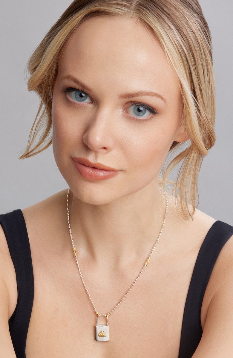 LAGOS Beloved Large Lock Two-Tone Pendant Necklace, Alternate, color, Silver
