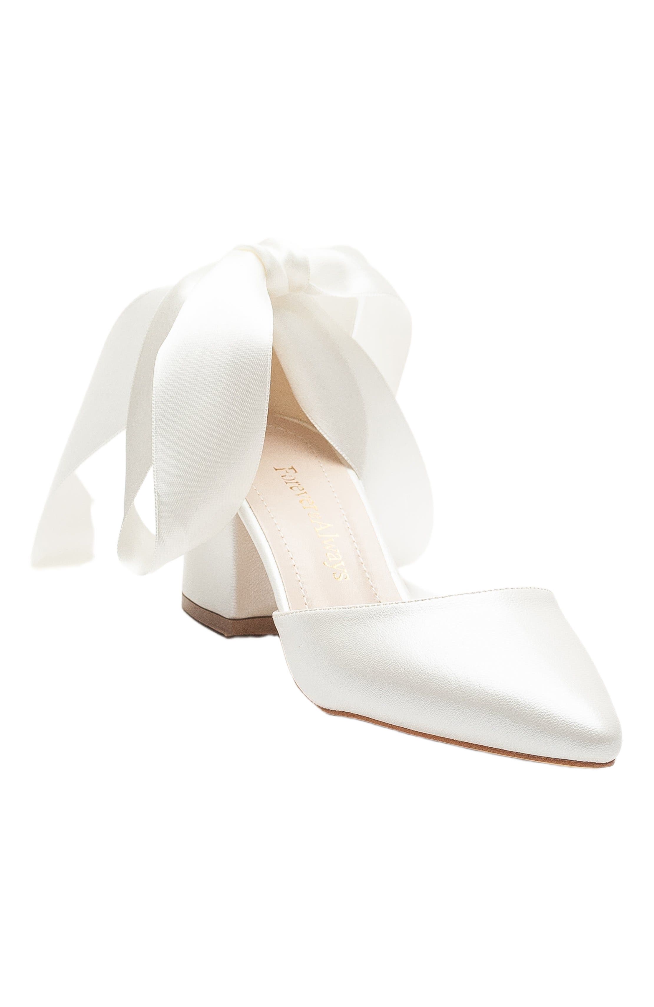 Forever 
Always Shoes Fiona Low Block Heels with Ribbon, Main, color, Ivory Faux Leather