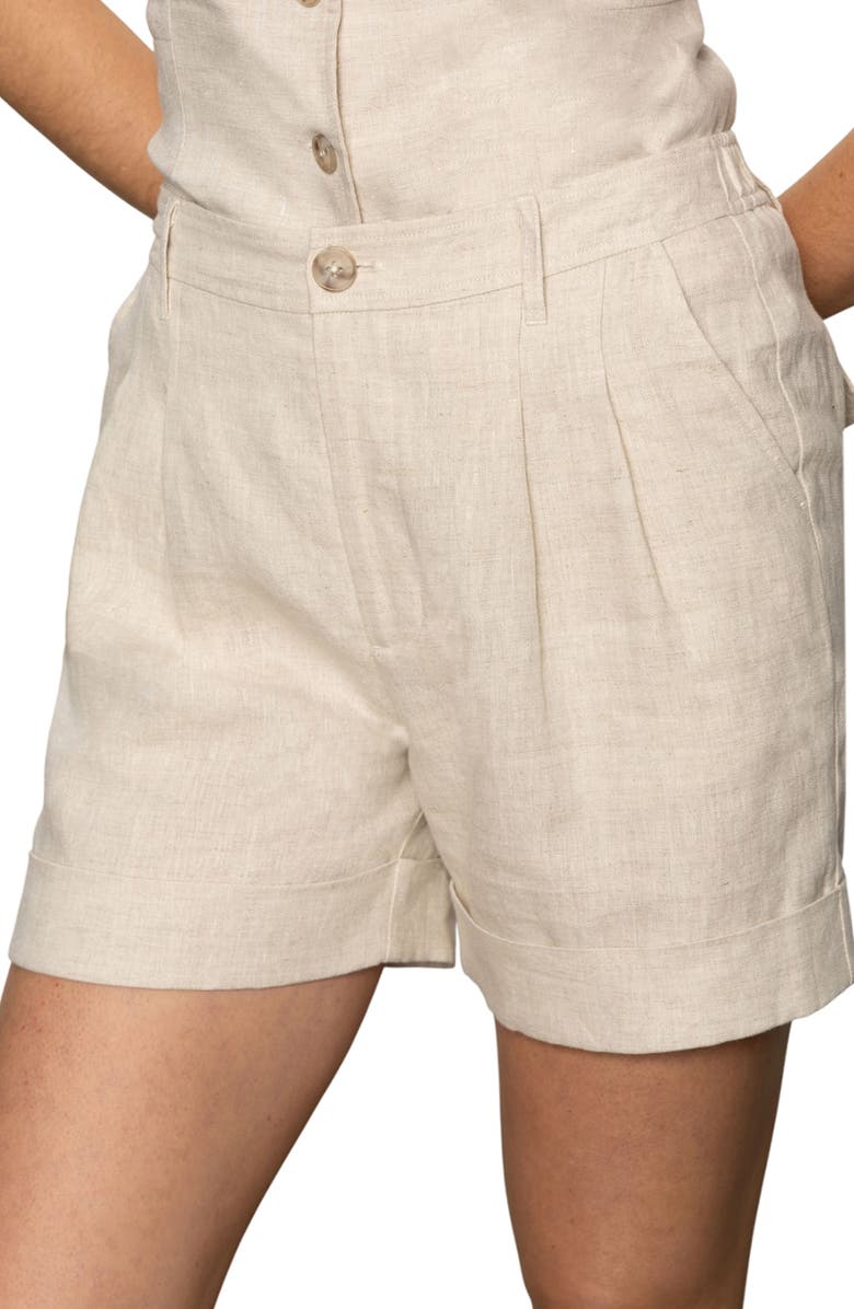 Sanctuary Caravan Cuffed Linen Shorts, Alternate, color, Flax