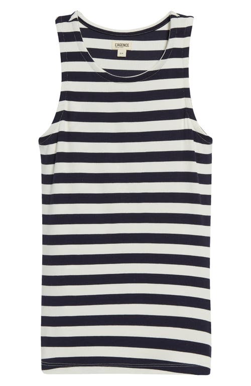 Shop L Agence L'agence Nia Stripe Racerback Tank In Navy/white Stripe
