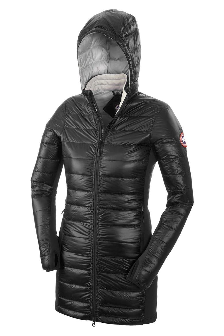 Hybridge Lite Hooded Packable Down Coat, Alternate, color, BLACK