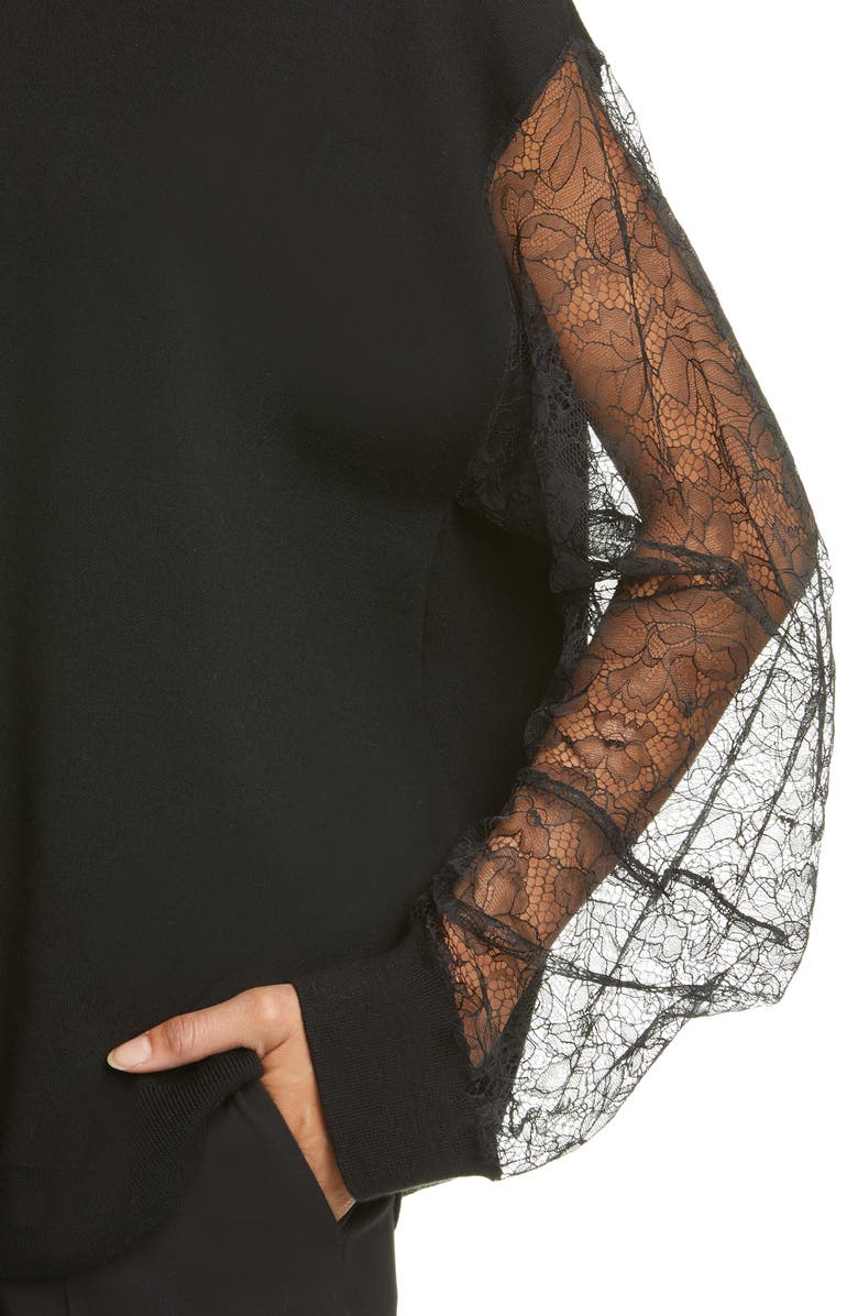 Adam Lippes Lace Sleeve Merino Wool Blend Sweater, Alternate, color,