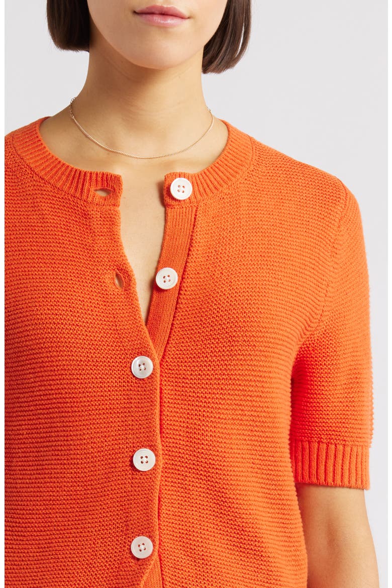 Elle Elbow Sleeve Linen & Cotton Button-Up Sweater, Alternate, color, PUREED PUMPKIN