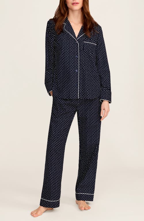 Petite Plume Cotton Twill Long Pajamas In Blue