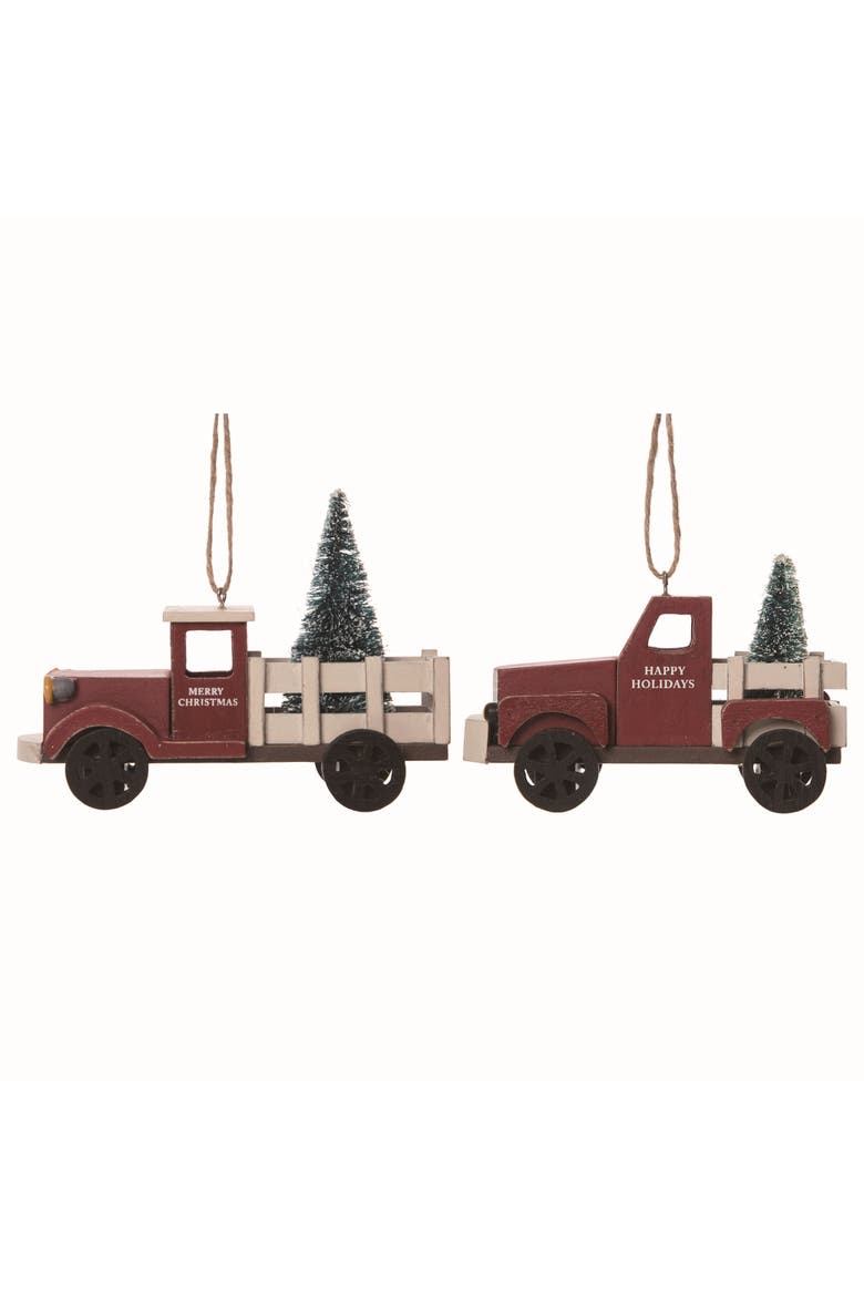 Wood Multicolor Christmas Truck with Tree Ornaments Set 2, Main, color, Multicolored