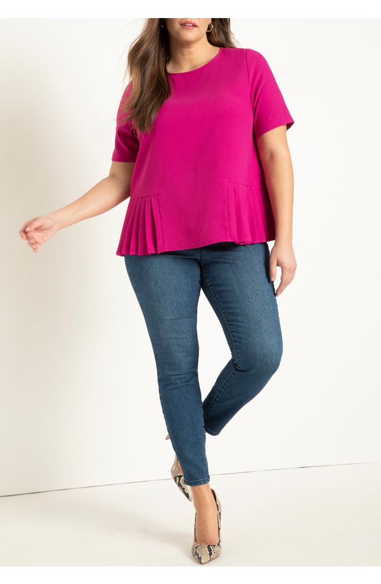 ELOQUII Pleated Hem Top, Alternate, color, Festival Fuchsia
