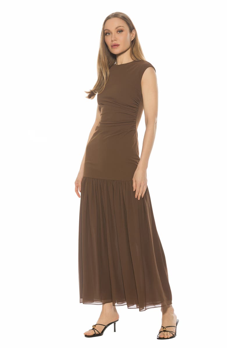 Alexia Admor Caelen Cap Sleeve Drop Waist Maxi Dress, Alternate, color, Brown