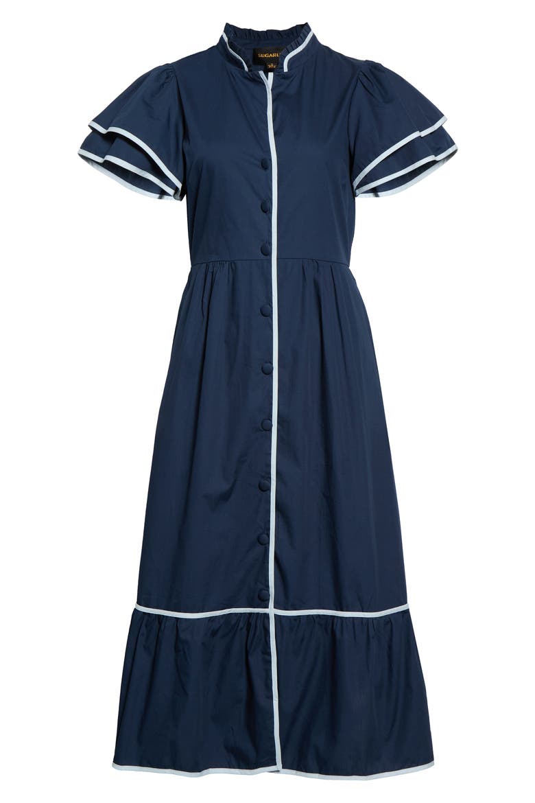 Davie Contrast Trim Cotton Shirtdress, Alternate, color, NAVY