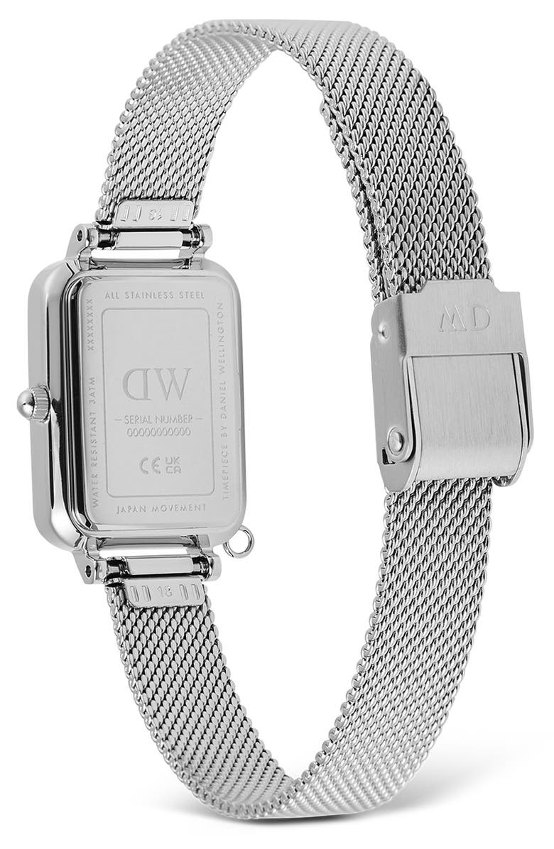 Daniel Wellington Quadro Charm Mesh Strap Watch, 20mm, Alternate, color, Silver
