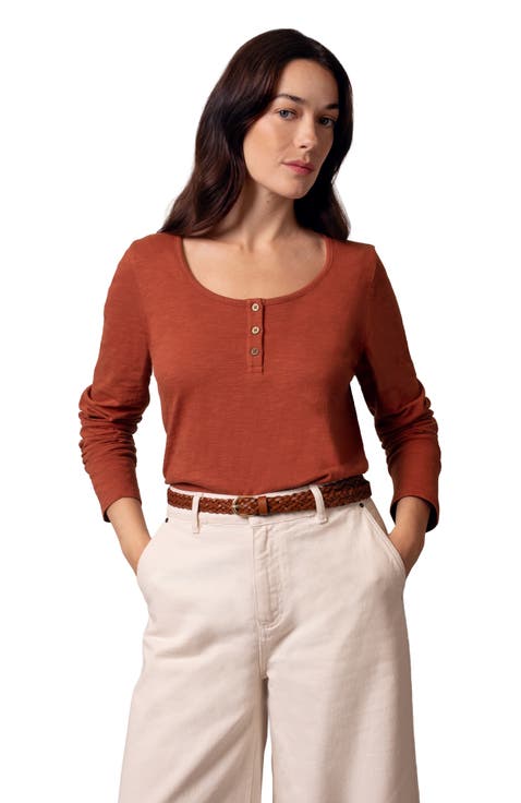 Henley Long-Sleeved Scoop Neck Top