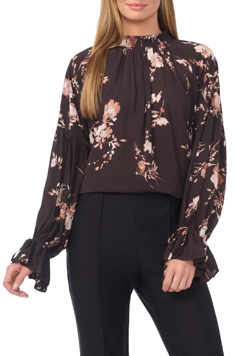 Fleur Tie Sleeve Top, Main, color, RICH BLACK