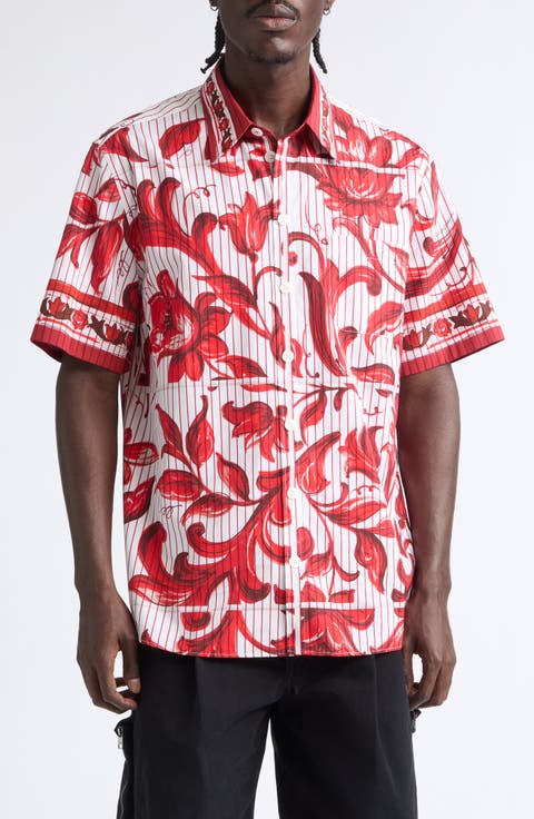 Stripe Majolica Print Button-Up Shirt