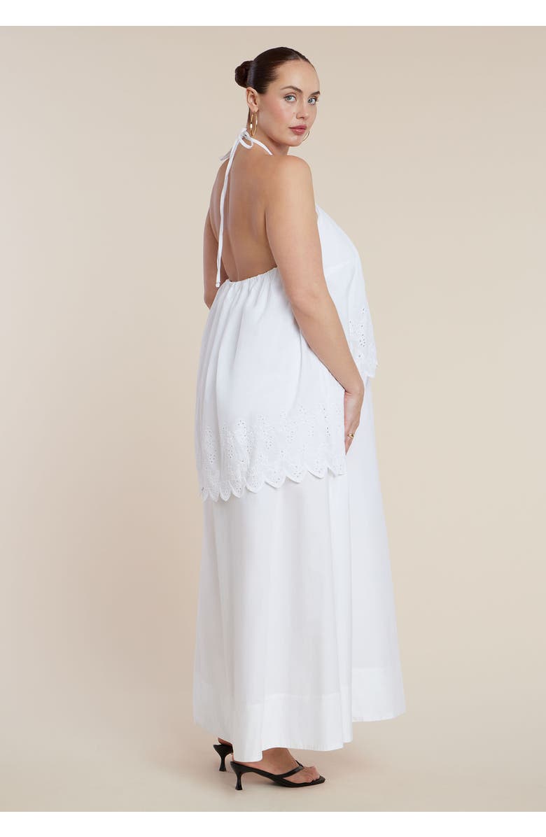 ELOQUII Embroidered Eyelet Halter Maxi Dress, Alternate, color, Pristine White