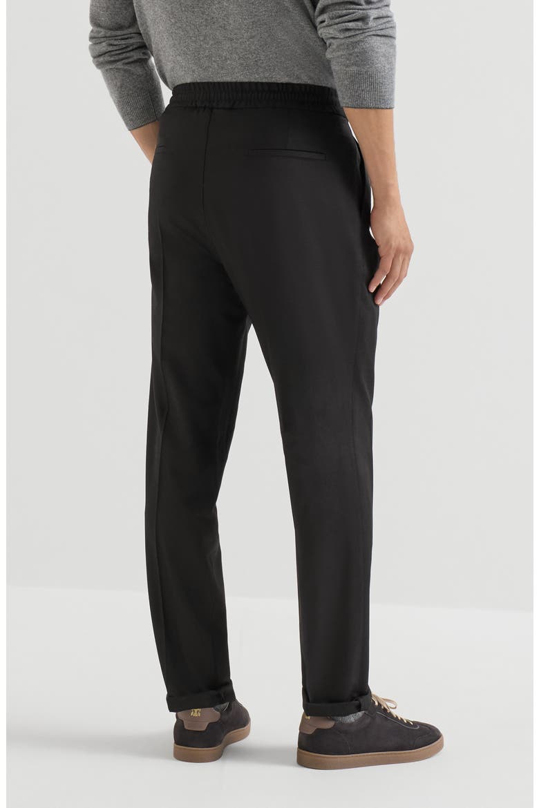 Virgin wool flannel trousers with drawstring and double pleats, Alternate, color, Black