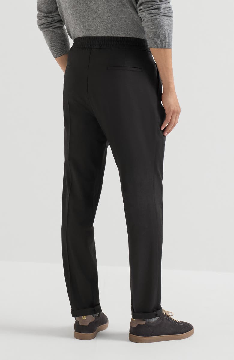 Brunello Cucinelli Virgin wool flannel trousers with drawstring and double pleats, Alternate, color, Black