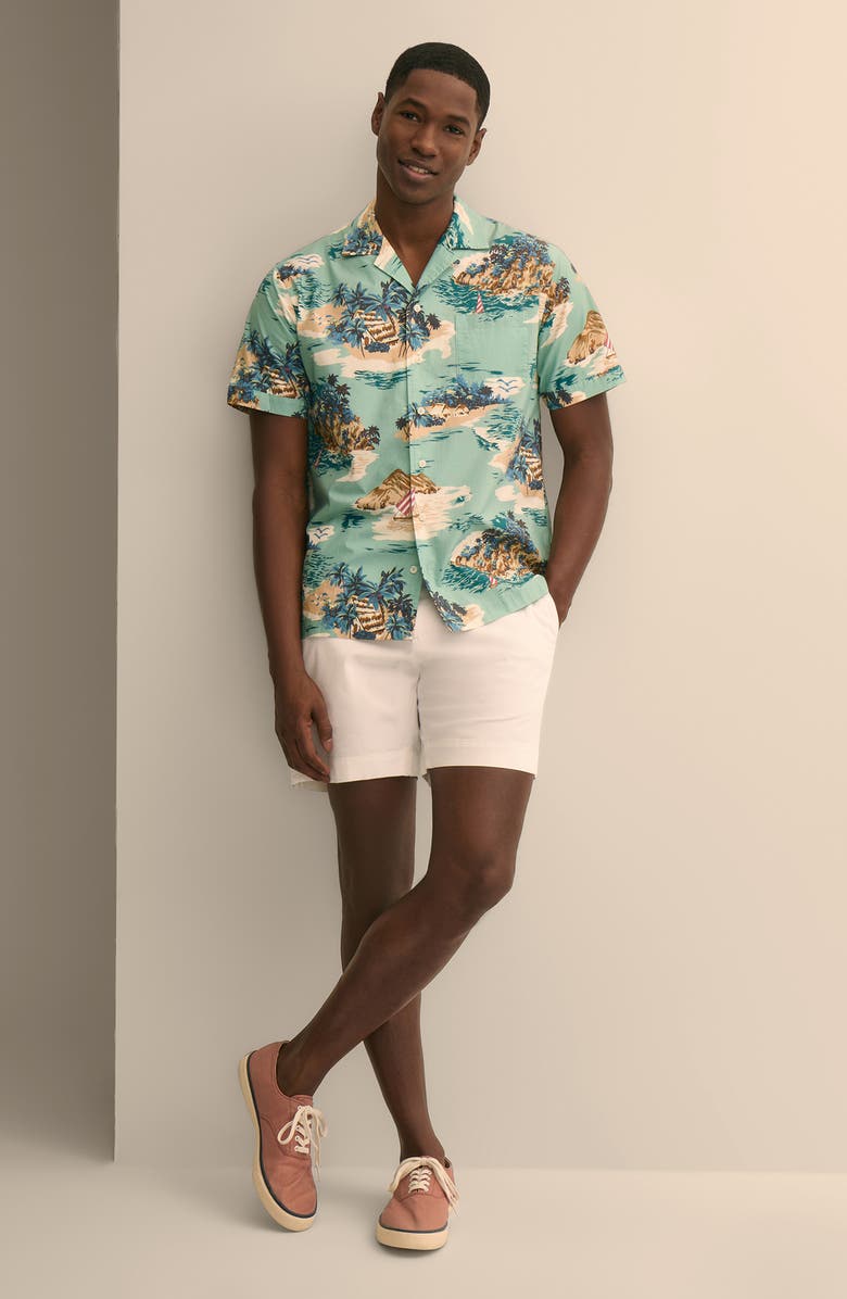 Brooks Brothers Island Print Camp Shirt, Alternate, color, Blue Tan