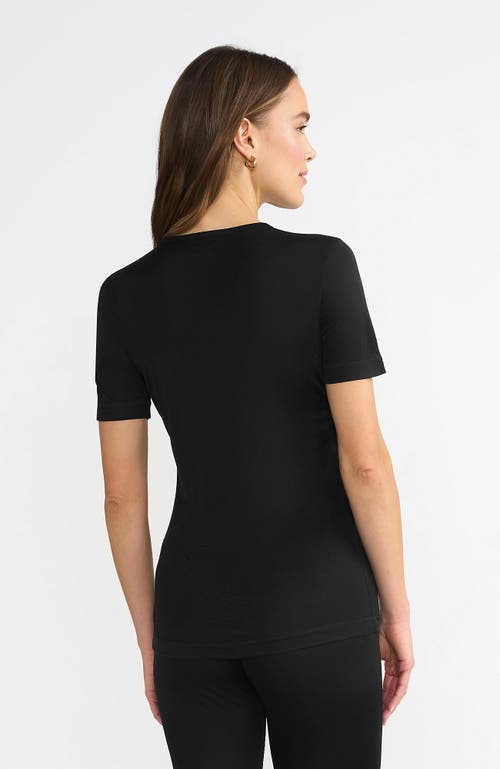 Lands' End Womens' Silk Interlock Short Sleeve Crewneck Long Underwear Thermal Baselayer Top In Black