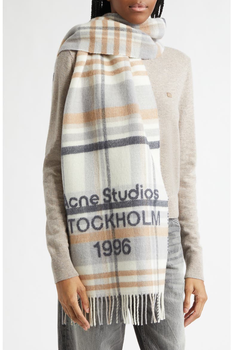 Check 1996 Wool Scarf, Alternate, color, WHITE/ BEIGE