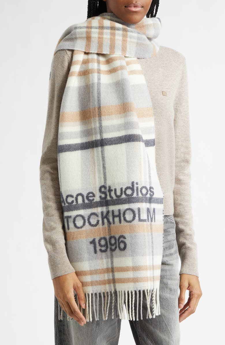Acne Studios Check 1996 Wool Scarf, Alternate, color, White/ Beige