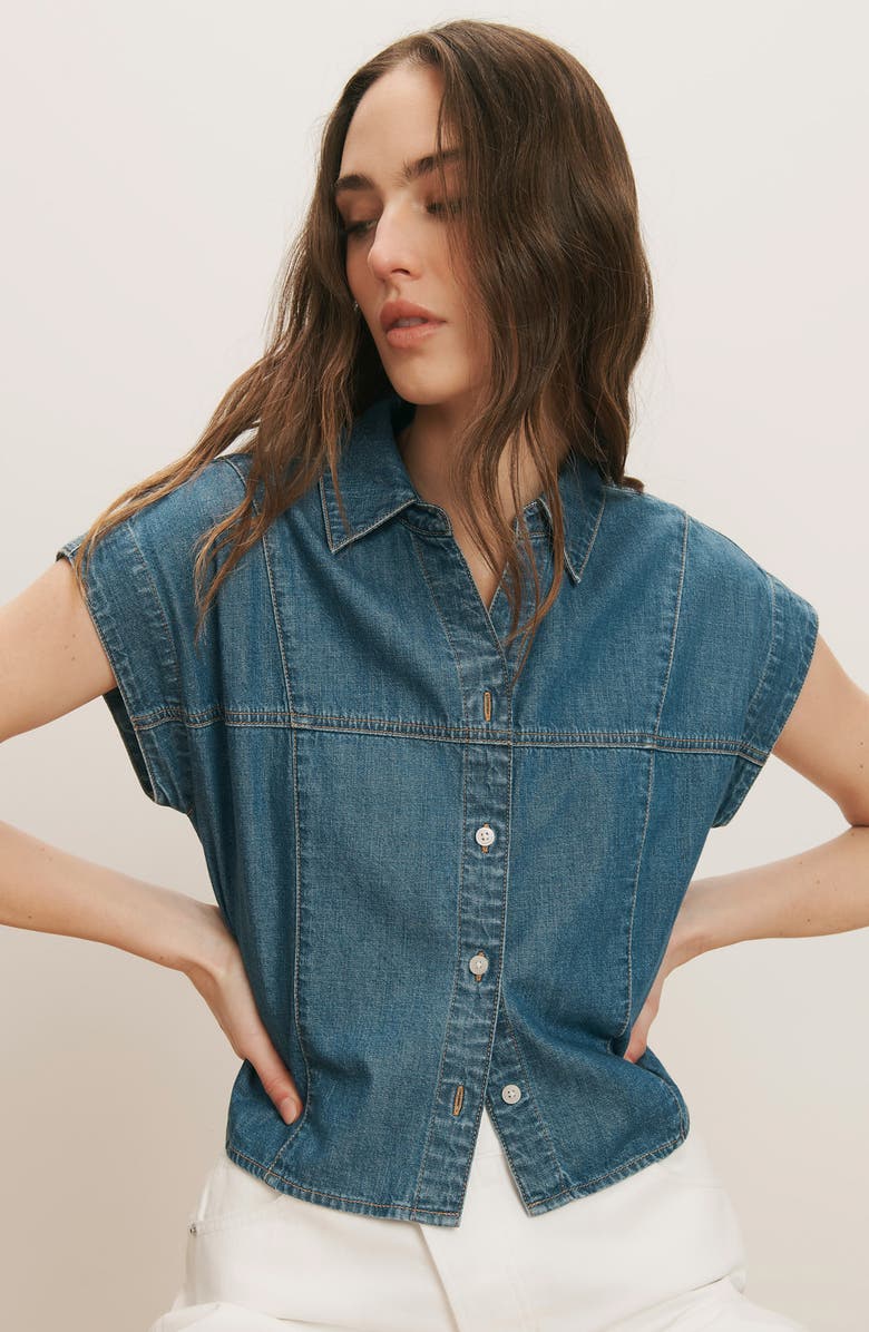 Veronica Beard Nestor Denim Button-Up Shirt, Alternate, color, Pool Party