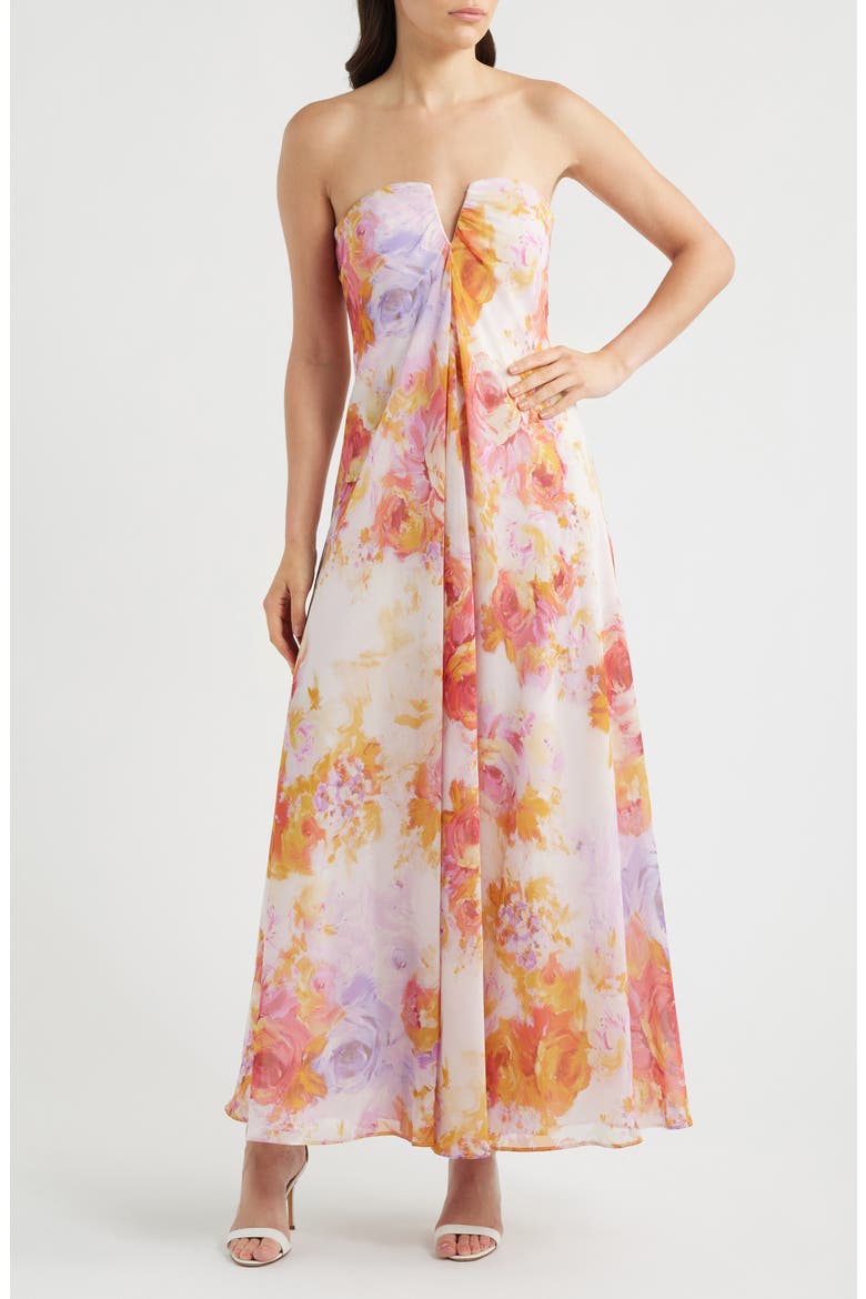 The Emerson Floral Strapless Dress, Main, color, BARELY PEACH