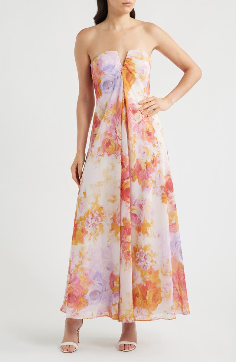 Parker The Emerson Floral Strapless Dress, Main, color, Barely Peach