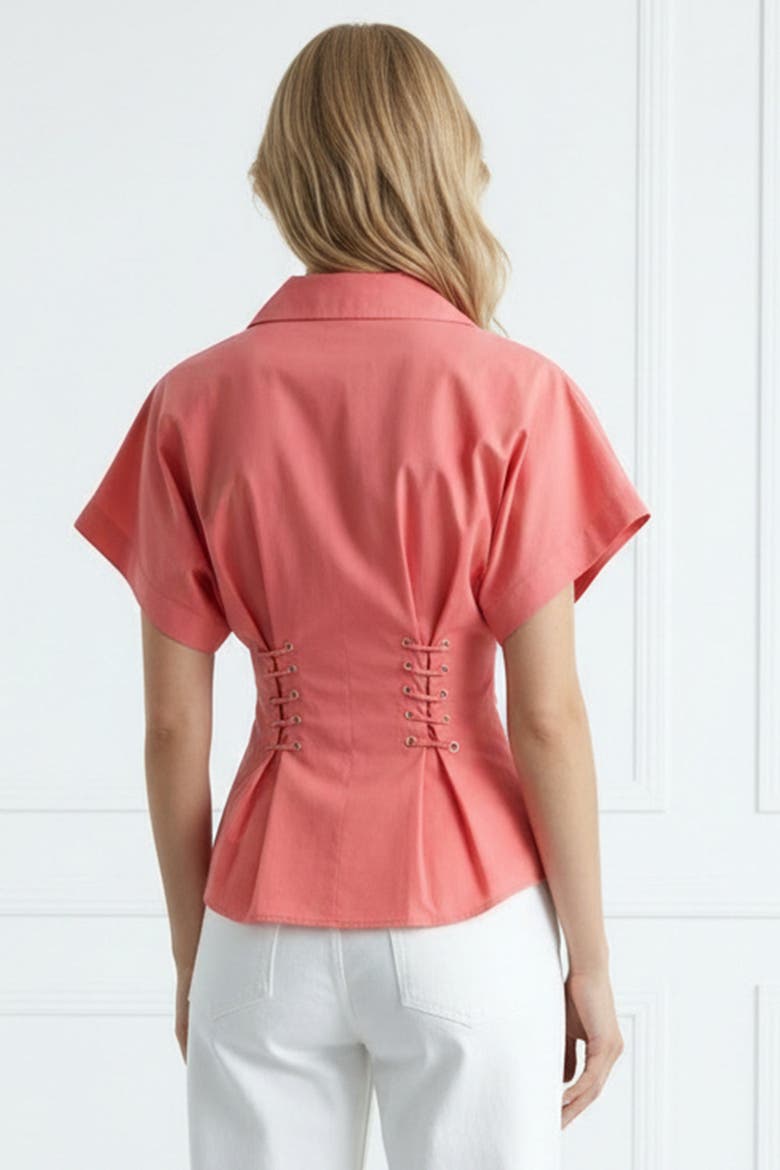Mollie Shirt Collar Front Tie Fitted Shirt, Alternate, color, Pink