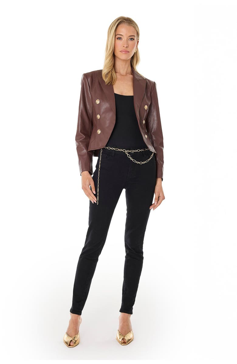 The Noli Shop Gabrielle Leather Double Breasted Blazer, Alternate, color, Espresso Leather