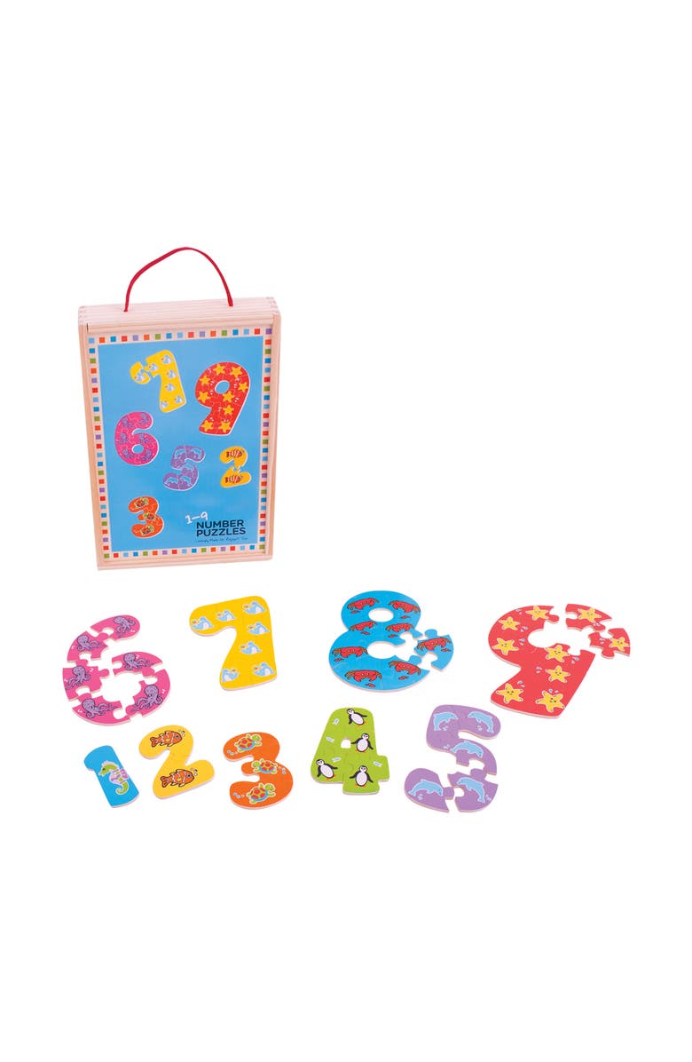 Bigjigs Toys 19 Number Puzzle, Wooden, 45Pcs, Educational Toy, Toddlers & Kids, Alternate, color, Multicolored