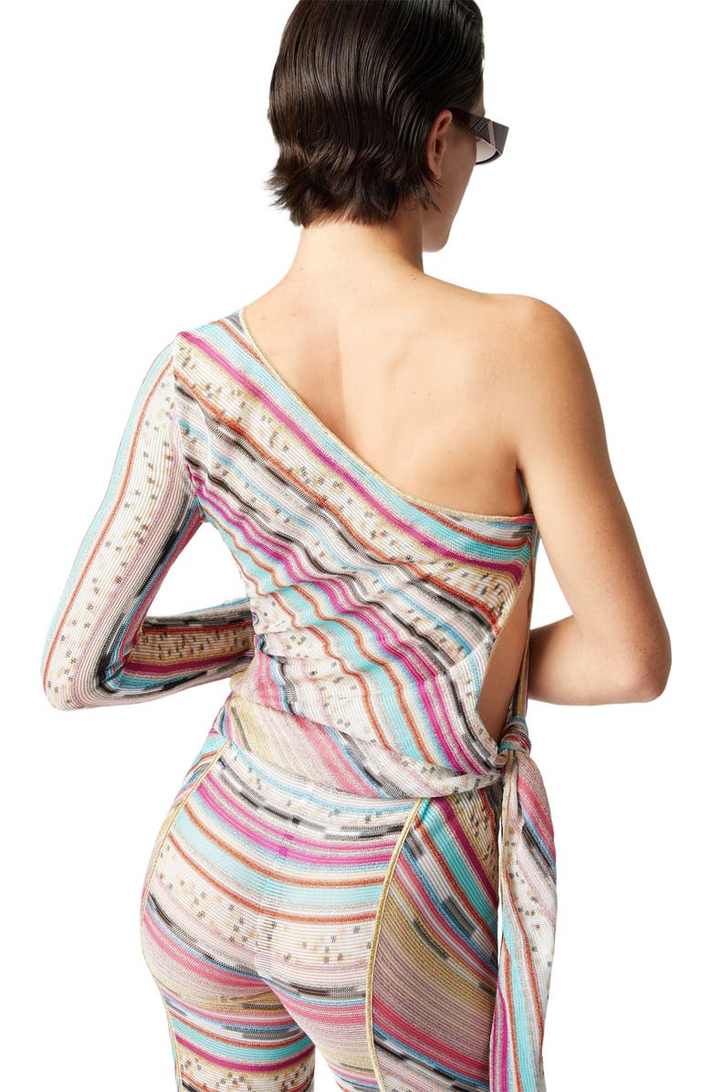 Missoni One-shoulder Sweater Knotted On The Side In Lamé Slub Viscose, Alternate, color, Multicoloured