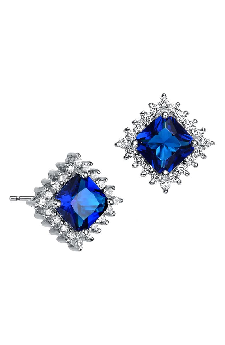Genevive Blue Cubic Zirconia Stud Earrings, Main, color,