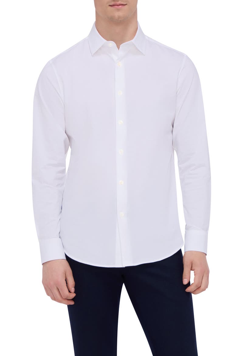 OoohCotton® Solid Button-Up Shirt, Main, color, WHITE