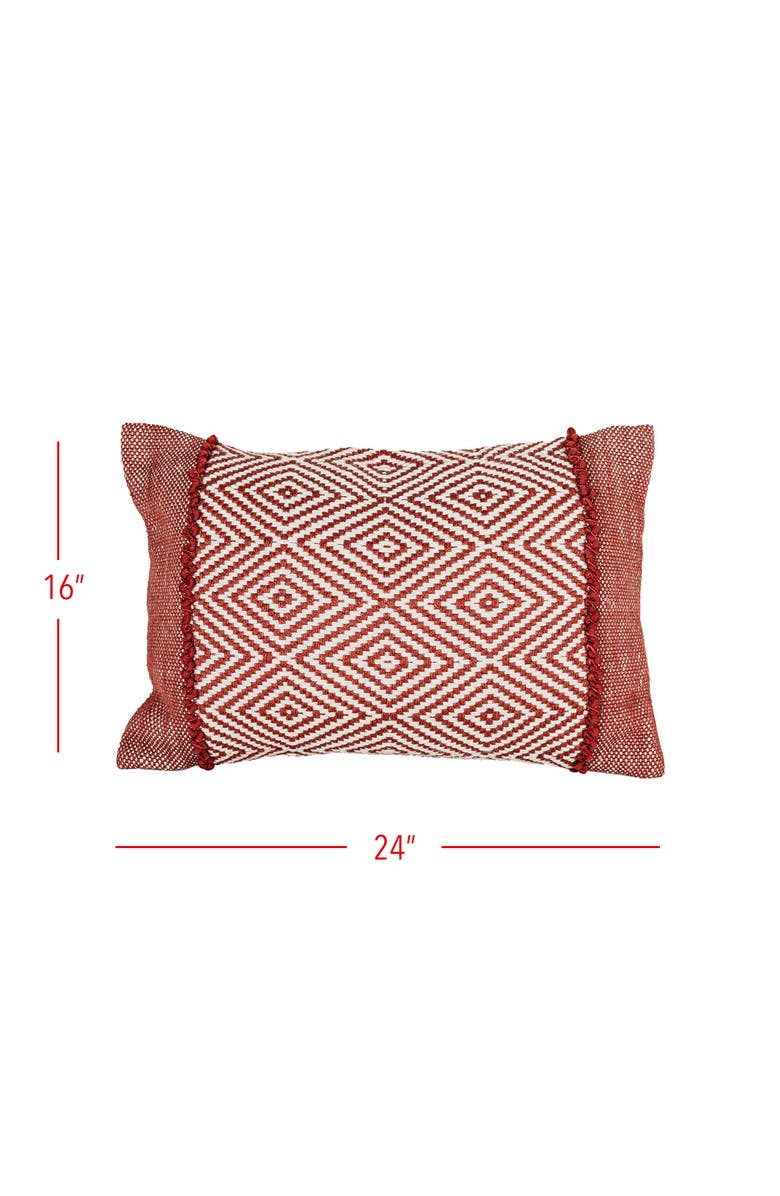 Foreside Home and Garden Outdoor Geometric Filled Lumbar Pillow, 16" x 24" Red, Alternate, color, Red